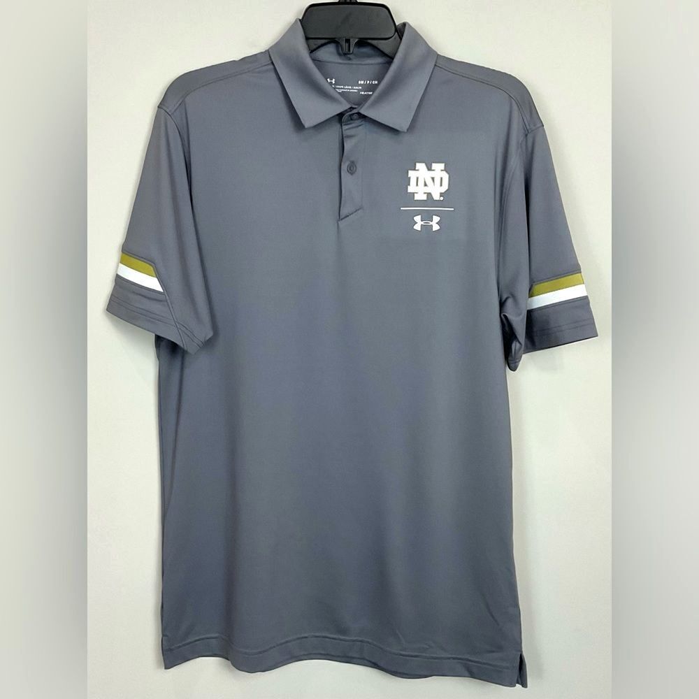 Notre Dame Grey Coaches Polo ND Fighting Irish Performance Under Armour Sz S NWT